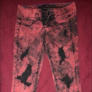 Lovesick Red+Black Ripped Denim Skinny Jeans